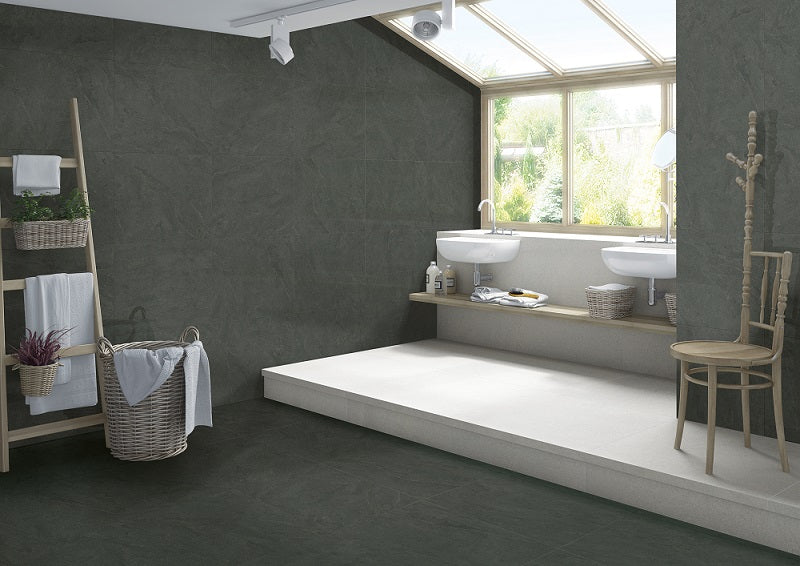 600x600 Colorado Dark Charcoal Stone Look Matt Tiles