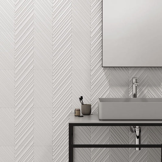 300x900 Everest White Chevron Look Textured Matt Tiles