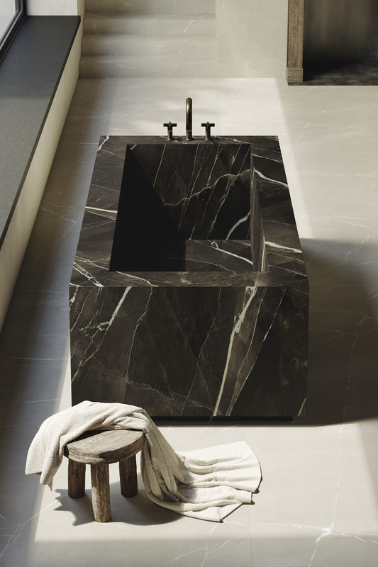 1620x3240x12 Grande Porcelain Slab Marble Look Calacatta Black Lux (Gloss) by Marazzi