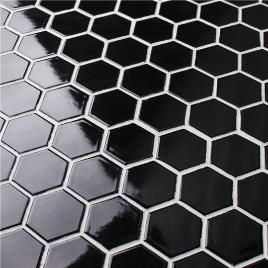 51x51 Hexagon Black Gloss Mosaic Tiles