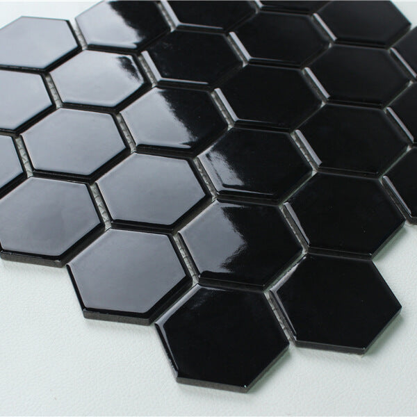 51x51 Hexagon Black Gloss Mosaic Tiles