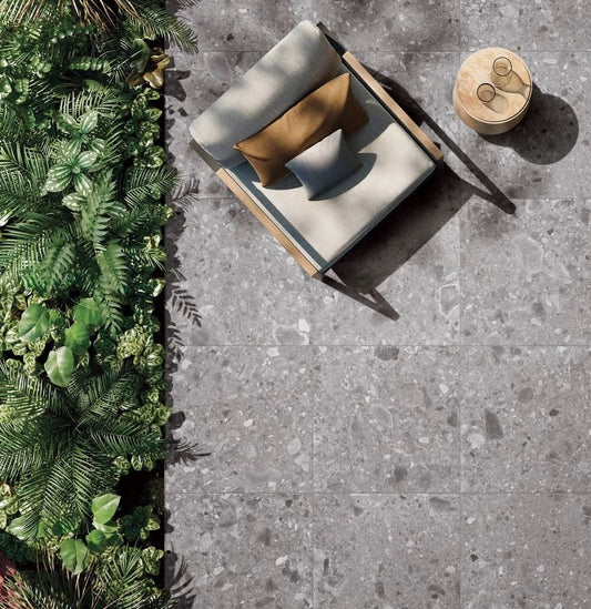 600x600 Lago Dark Grey Terrazzo Look Matt Tiles