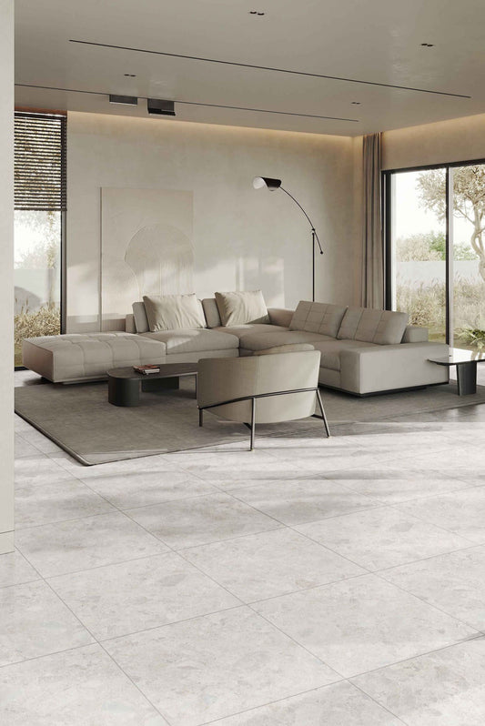 600x600 Lago Light Grey Terrazzo Look Matt Tiles