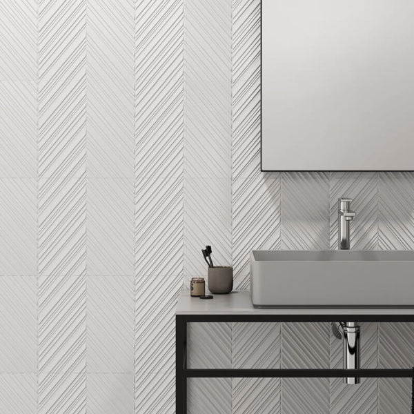 300x900 Everest White Chevron Look Textured Matt Tiles