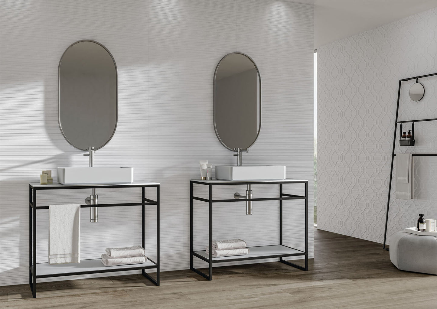 300x900 Everest White Stripe Textured Matt Tiles