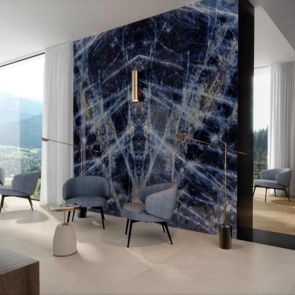 1600x3200x6 Grande Porcelain Slab Marble Look Sodalite Blue Lux (Gloss) "Bookmatch B" by Marazzi