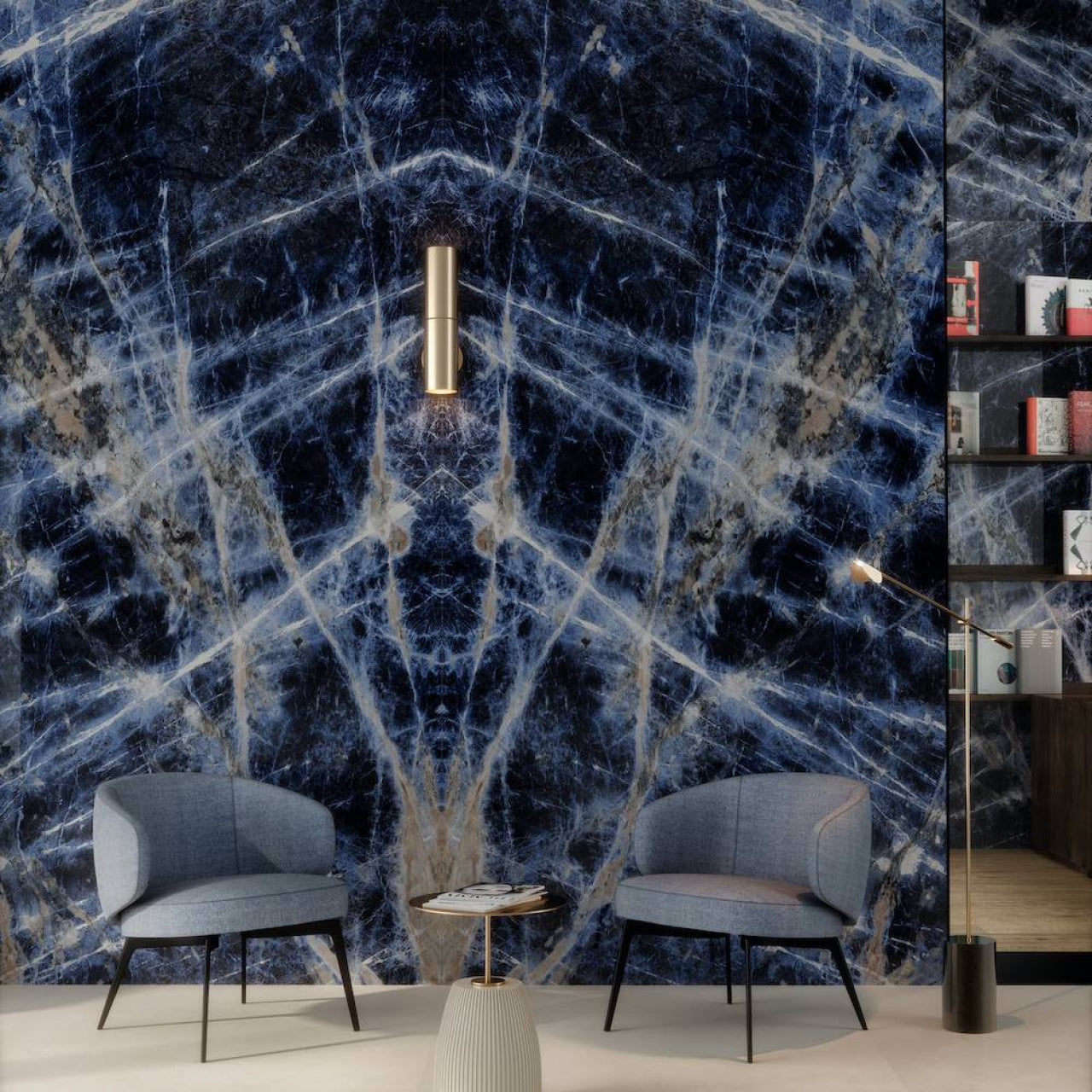 1600x3200x6 Grande Porcelain Slab Marble Look Sodalite Blue Lux (Gloss) "Bookmatch B" by Marazzi