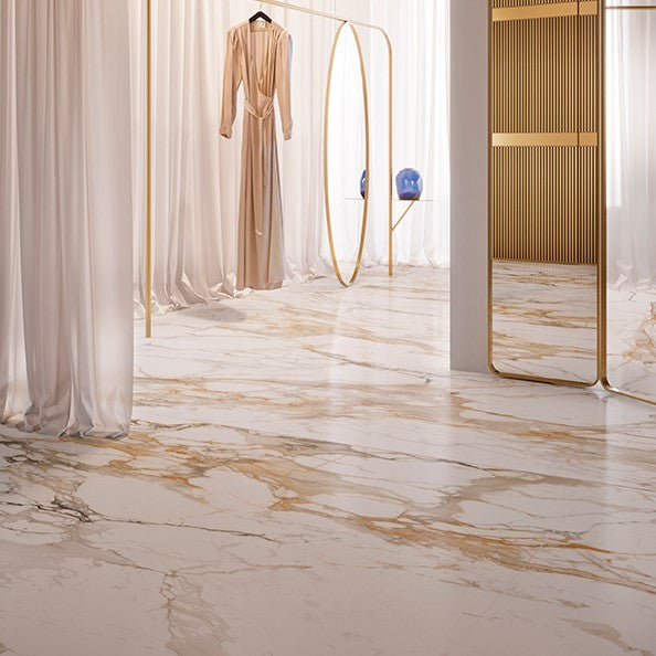 1620x3240x12 Grande Porcelain Slab Marble Look Calacatta Vena Vecchia Satin by Marazzi