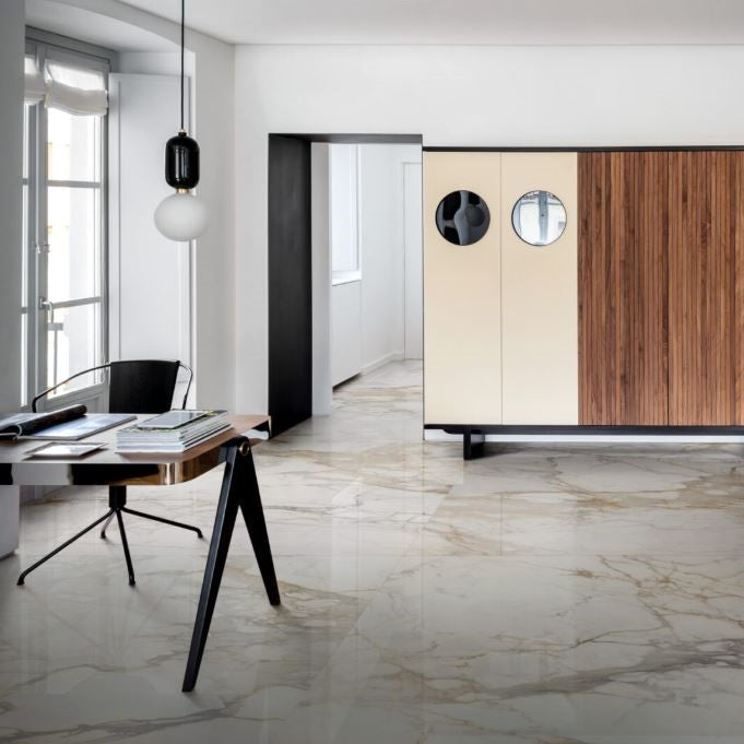 1620x3240x12 Grande Porcelain Slab Marble Look Calacatta Vena Vecchia Satin by Marazzi