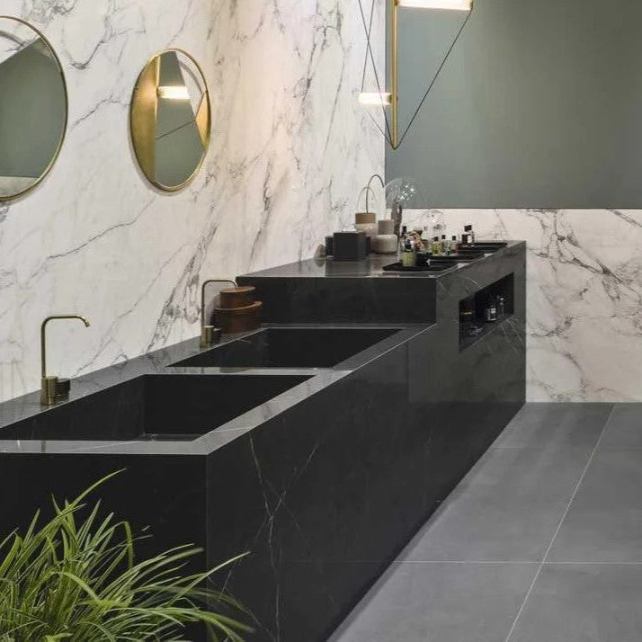 1600x3200x6 Grande Porcelain Slab Marble Look Elegant Black Satin by Marazzi