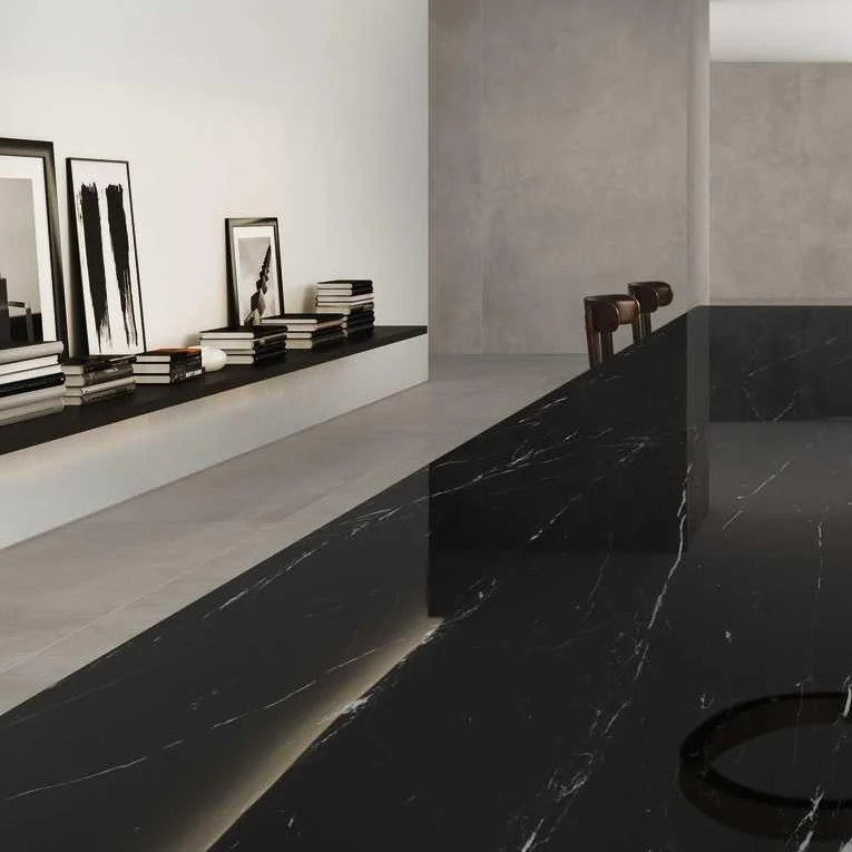 1600x3200x6 Grande Porcelain Slab Marble Look Elegant Black Satin by Marazzi