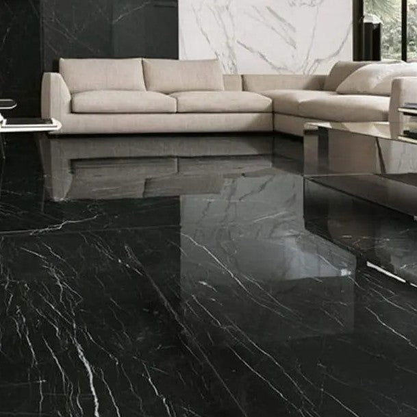 1600x3200x6 Grande Porcelain Slab Marble Look Elegant Black Satin by Marazzi