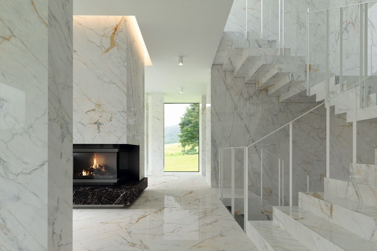 1600x3200x6 Grande Porcelain Slab Marble Look Golden White Satin by Marazzi