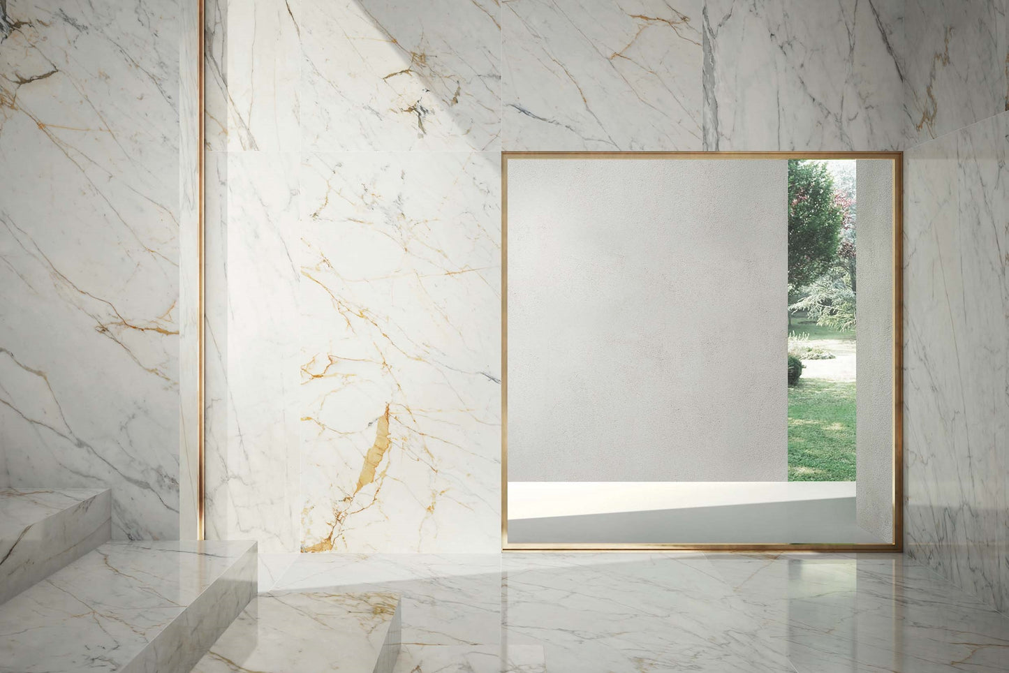 1600x3200x6 Grande Porcelain Slab Marble Look Golden White Satin by Marazzi