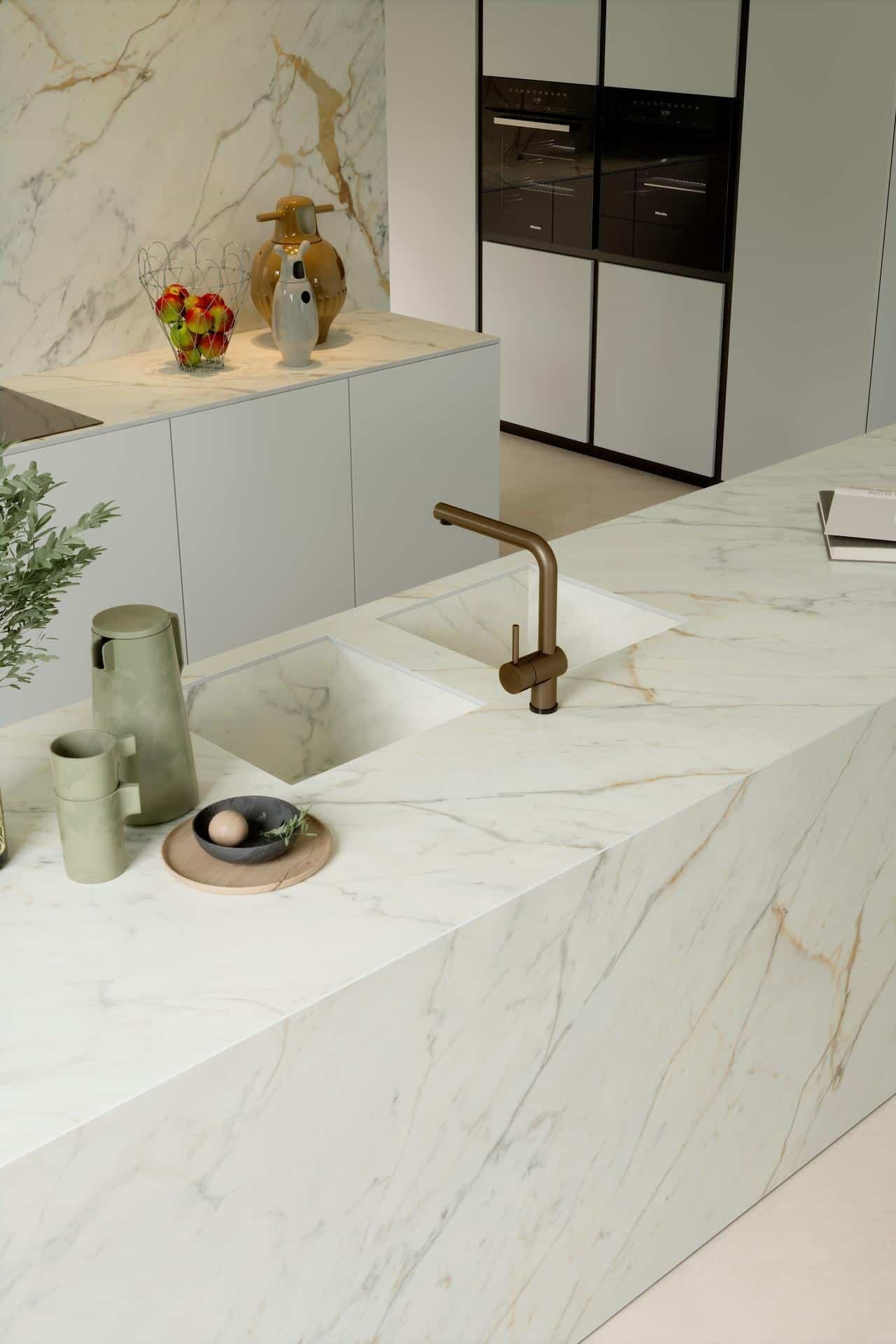 1600x3200x6 Grande Porcelain Slab Marble Look Golden White Satin by Marazzi