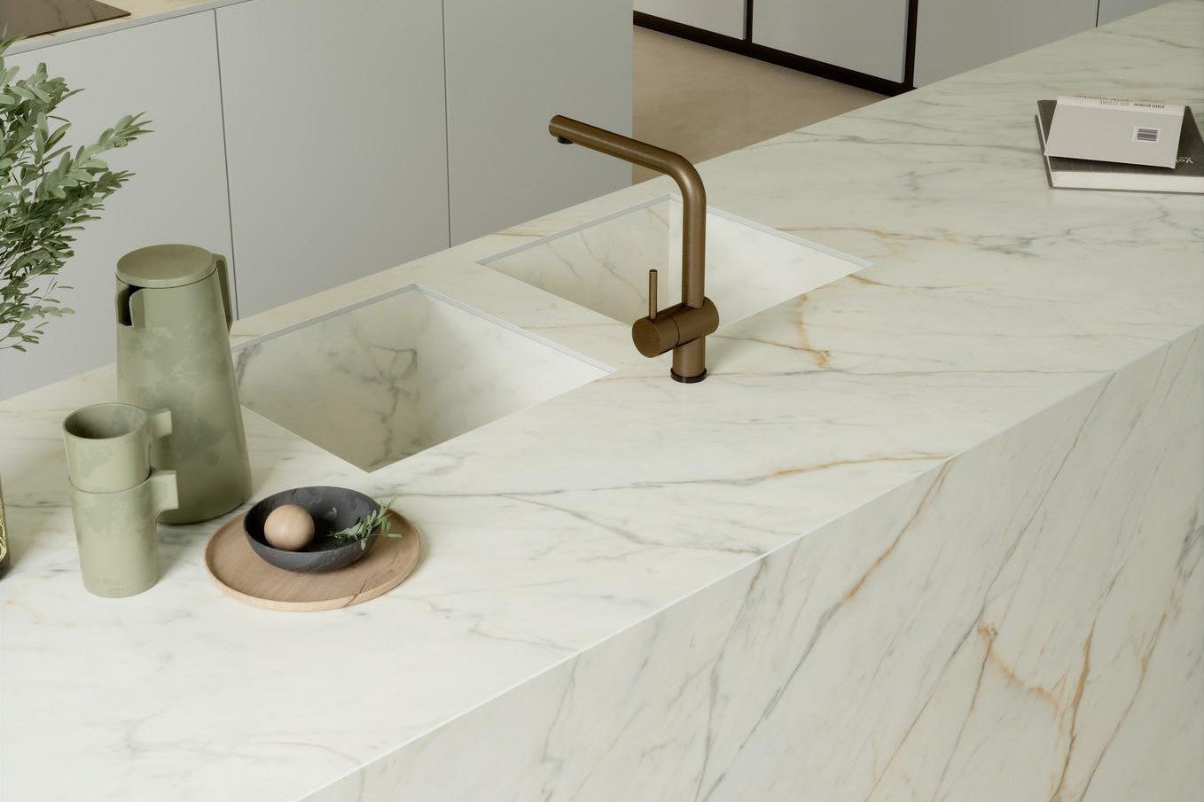 1600x3200x6 Grande Porcelain Slab Marble Look Golden White Satin by Marazzi