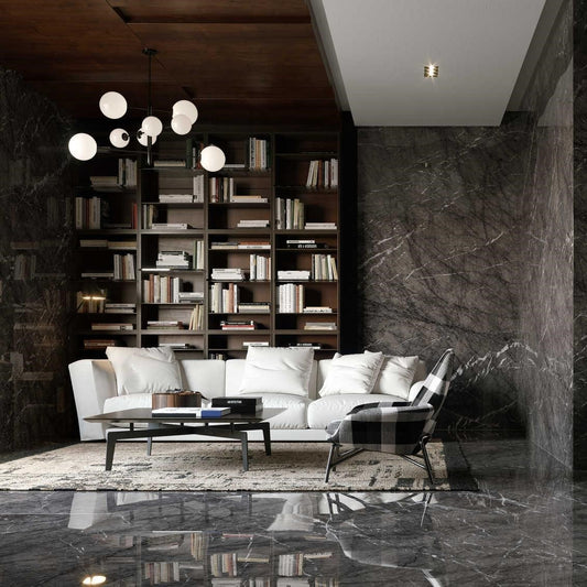 1620x3240x12 Grande Porcelain Slab Marble Look Grigio Carnico Satin by Marazzi