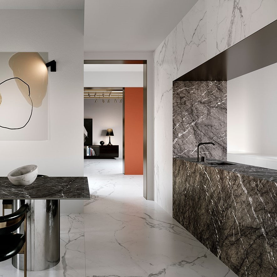 1620x3240x12 Grande Porcelain Slab Marble Look Grigio Carnico Lux (Gloss) by Marazzi