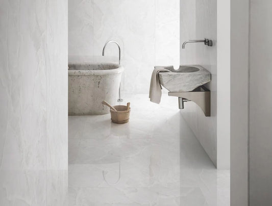 1200x2780x6 Grande Porcelain Slab Marble Look Onice Bianco Lux (Gloss) by Marazzi