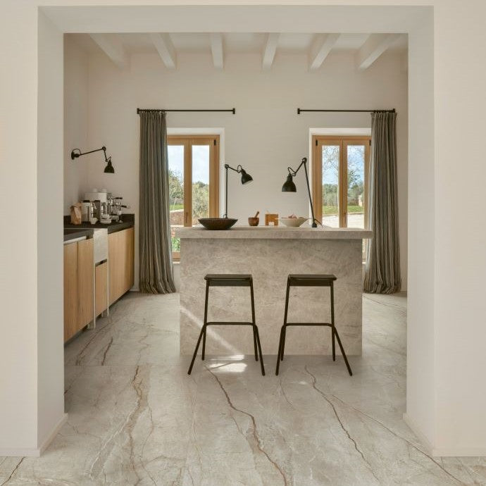 1620x3240x12 Grande Porcelain Slab Marble Look Silver Root Satin (3D) "Bookmatch B" by Marazzi