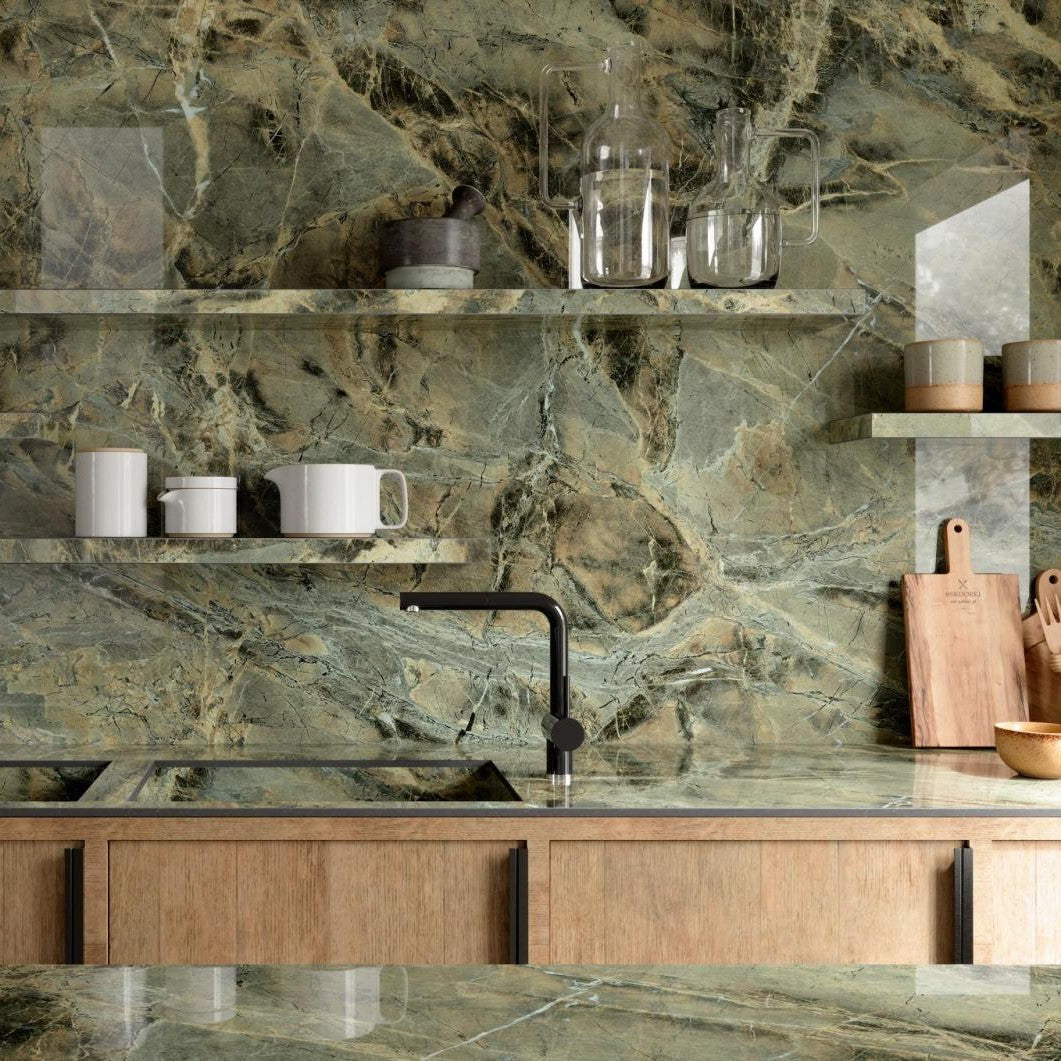 1620x3240x12 Grande Porcelain Slab Marble Look Verde Borgogna Lux (Gloss) by Marazzi