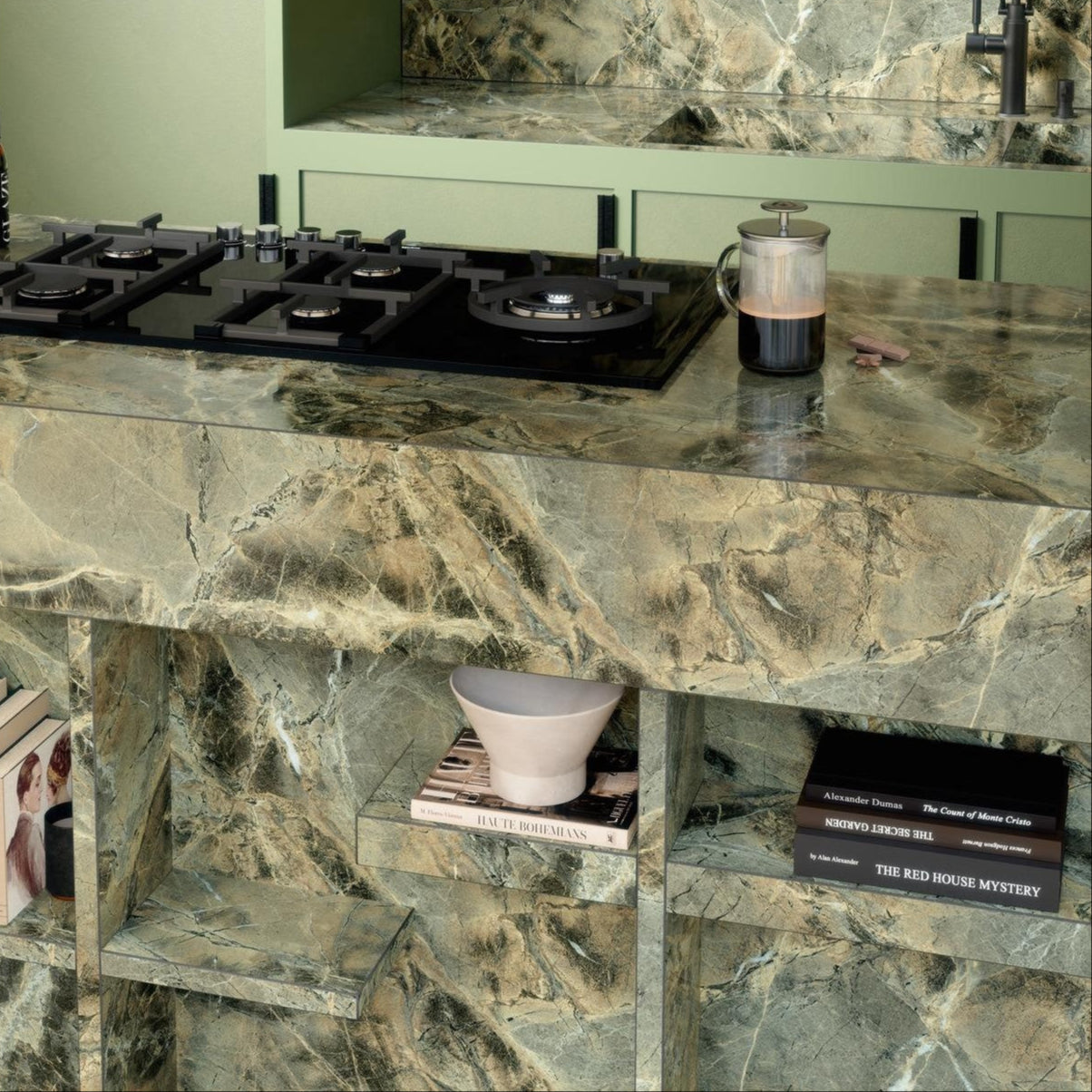 1620x3240x12 Grande Porcelain Slab Marble Look Verde Borgogna Lux (Gloss) by Marazzi