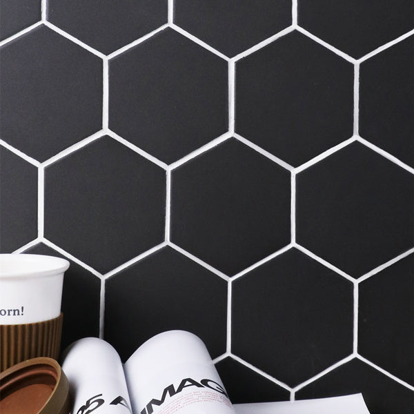 95x95 Hexagon Black Matt Full Body Mosaic Tiles