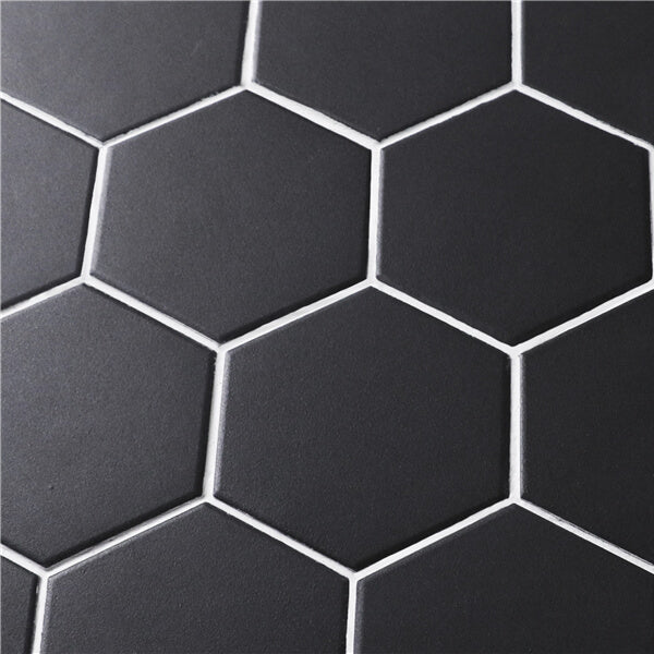 95x95 Hexagon Black Matt Full Body Mosaic Tiles