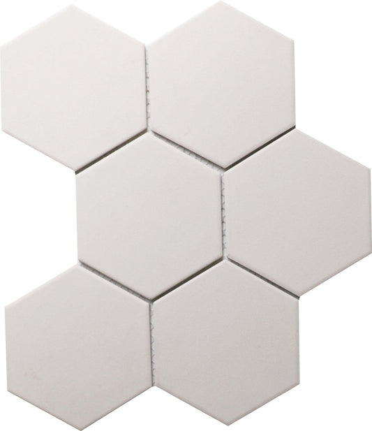 95x95 Hexagon Ivory Matt Full Body Mosaic Tiles
