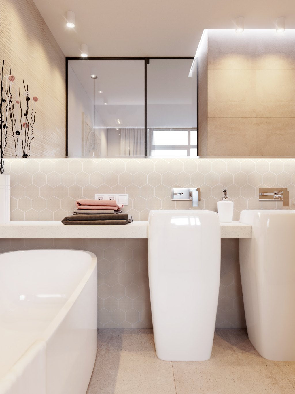 95x95 Hexagon Ivory Matt Full Body Mosaic Tiles