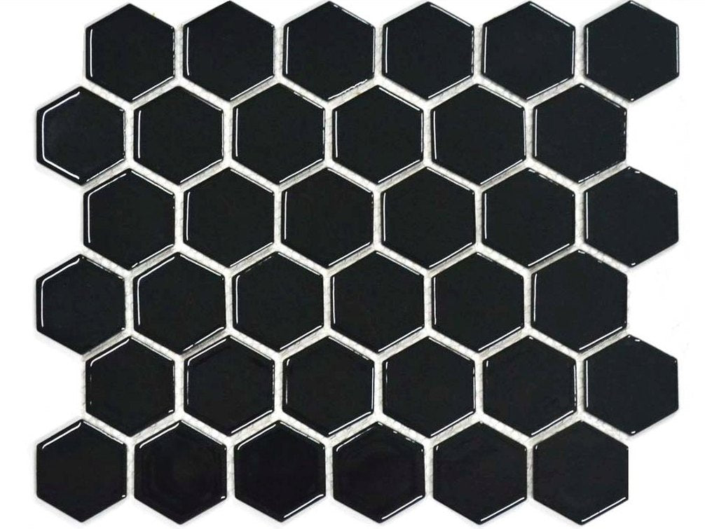 51x51 Hexagon Black Gloss Mosaic Tiles