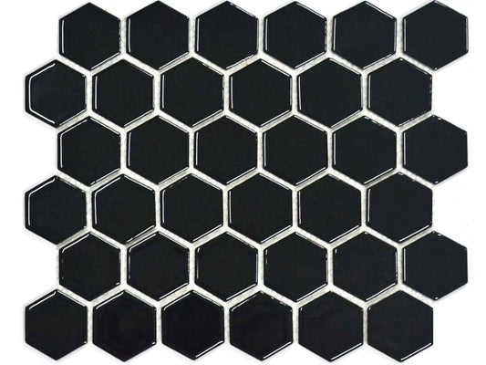 51x51 Hexagon Black Gloss Mosaic Tiles