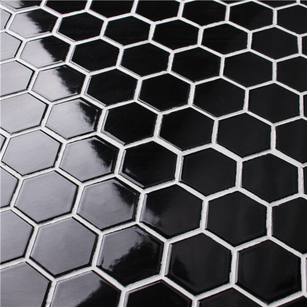 51x51 Hexagon Black Gloss Mosaic Tiles