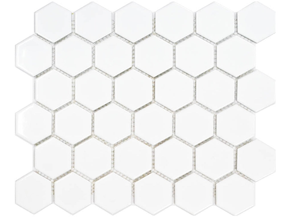 50x50 Hexagon White Gloss Mosaic Tiles