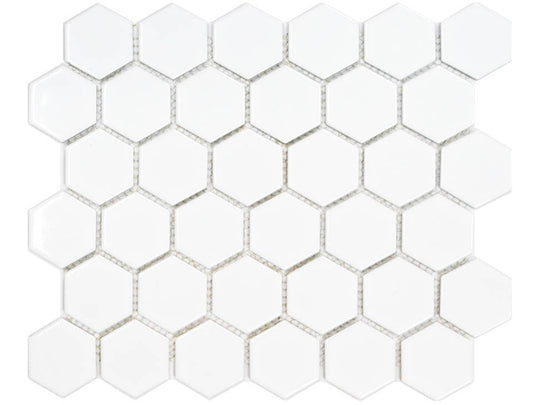 50x50 Hexagon White Gloss Mosaic Tiles