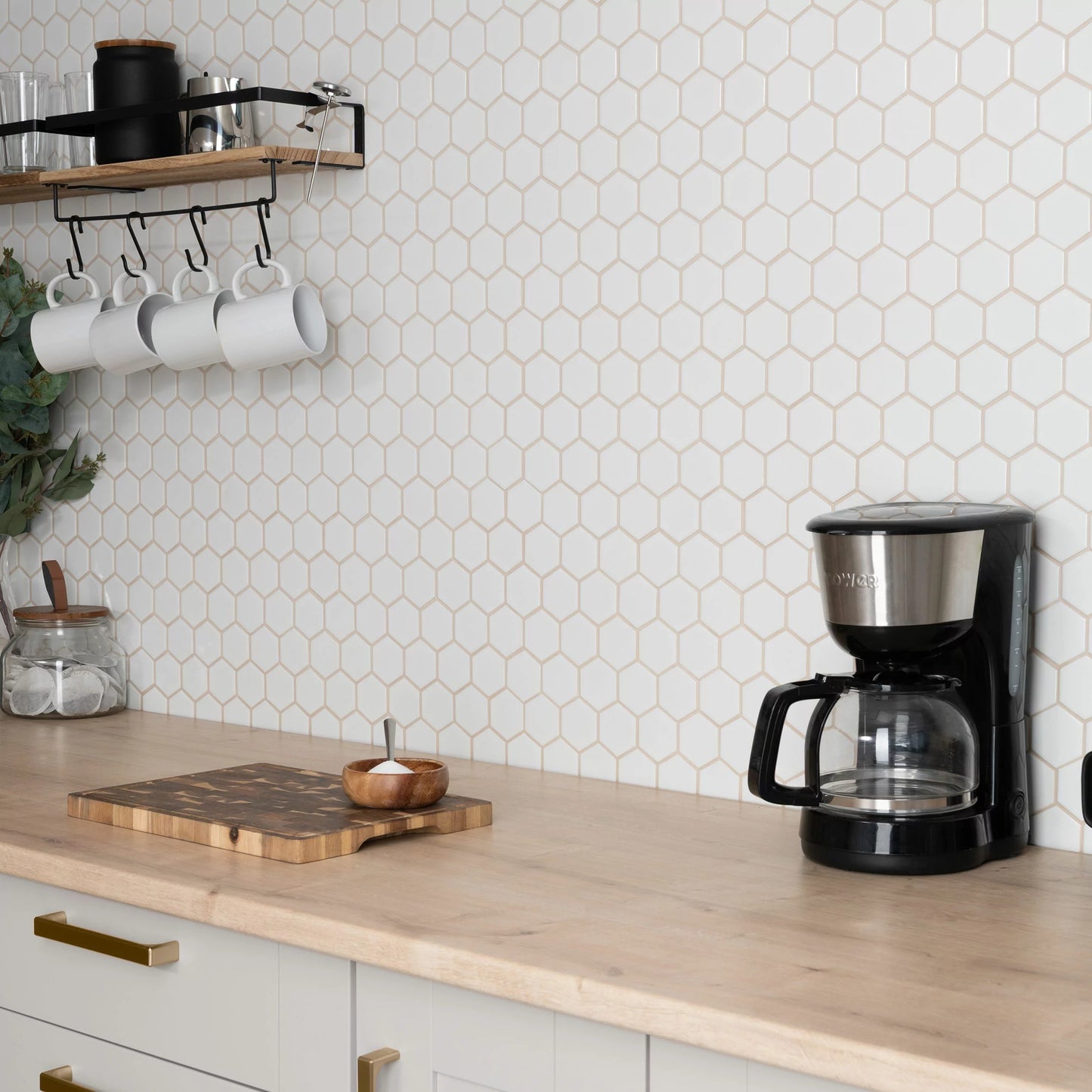 50x50 Hexagon White Gloss Mosaic Tiles