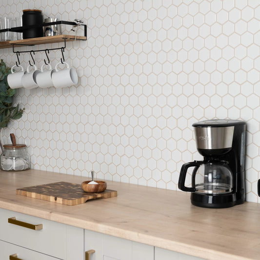 50x50 Hexagon White Gloss Mosaic Tiles