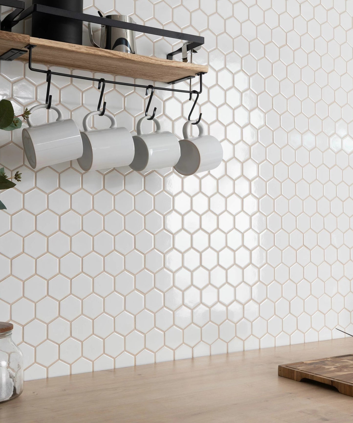 50x50 Hexagon White Gloss Mosaic Tiles