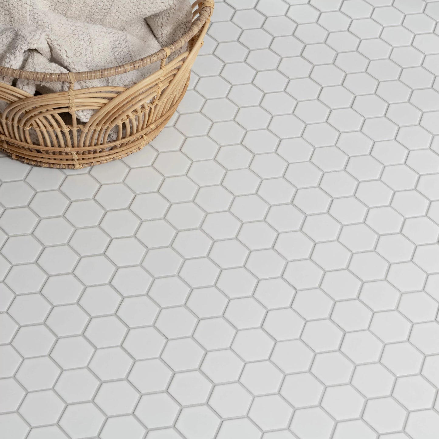 50x50 Hexagon White Matt Mosaic Tiles