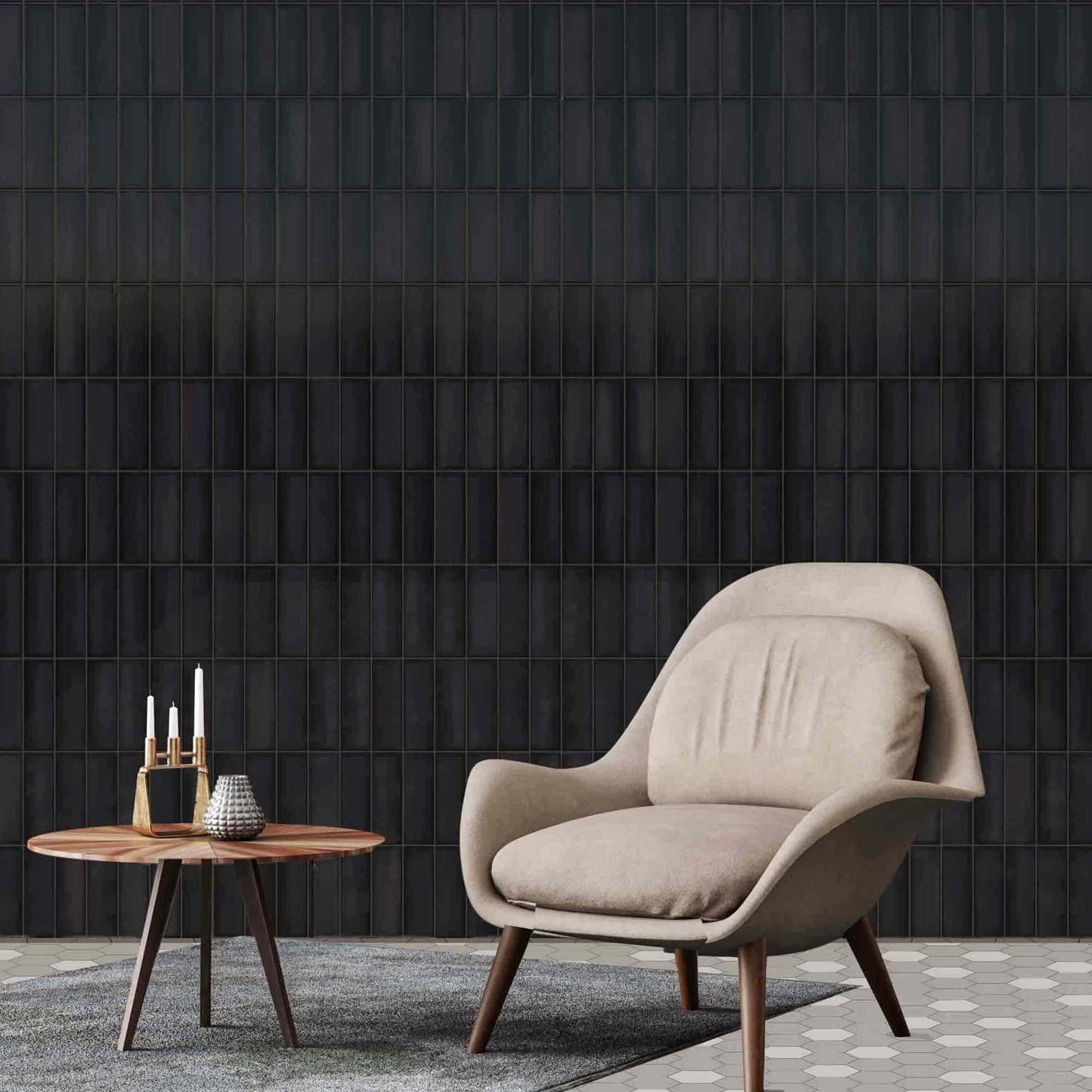 65x200 Luce Lava Anthracite Gloss Tiles