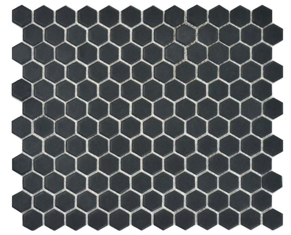 25x25 Hexagon Black Matt Mosaic Tiles