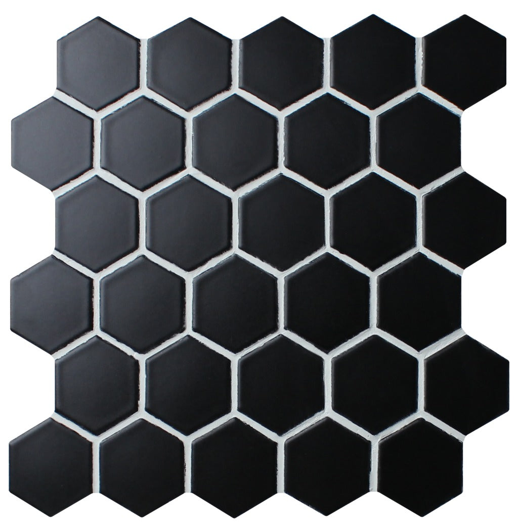 51x51 Hexagon Black Matt Mosaic Tiles