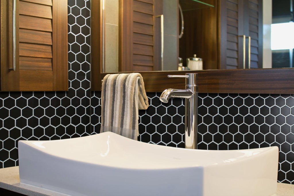 51x51 Hexagon Black Matt Mosaic Tiles