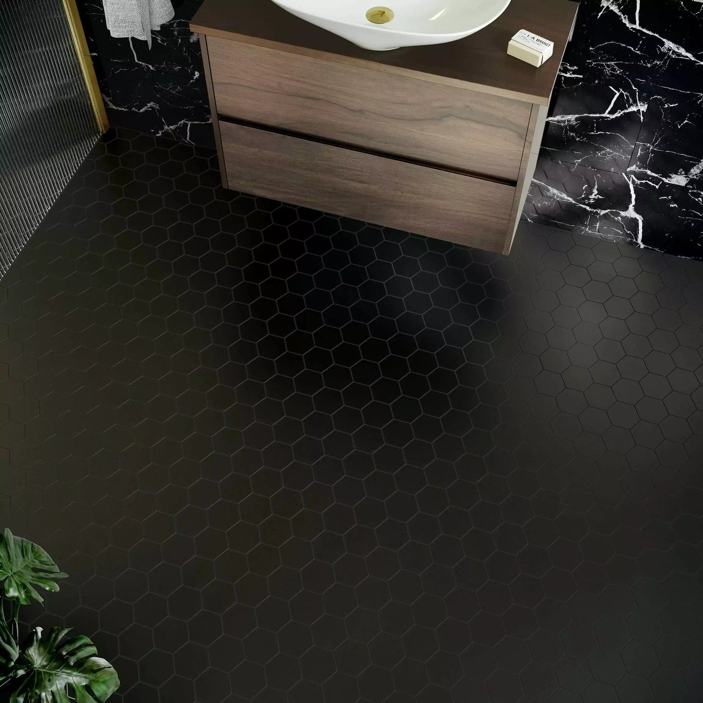 51x51 Hexagon Black Matt Mosaic Tiles
