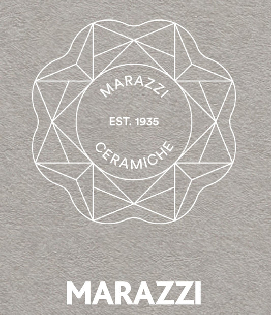 Marazzi logo with geometric design on a gray background
