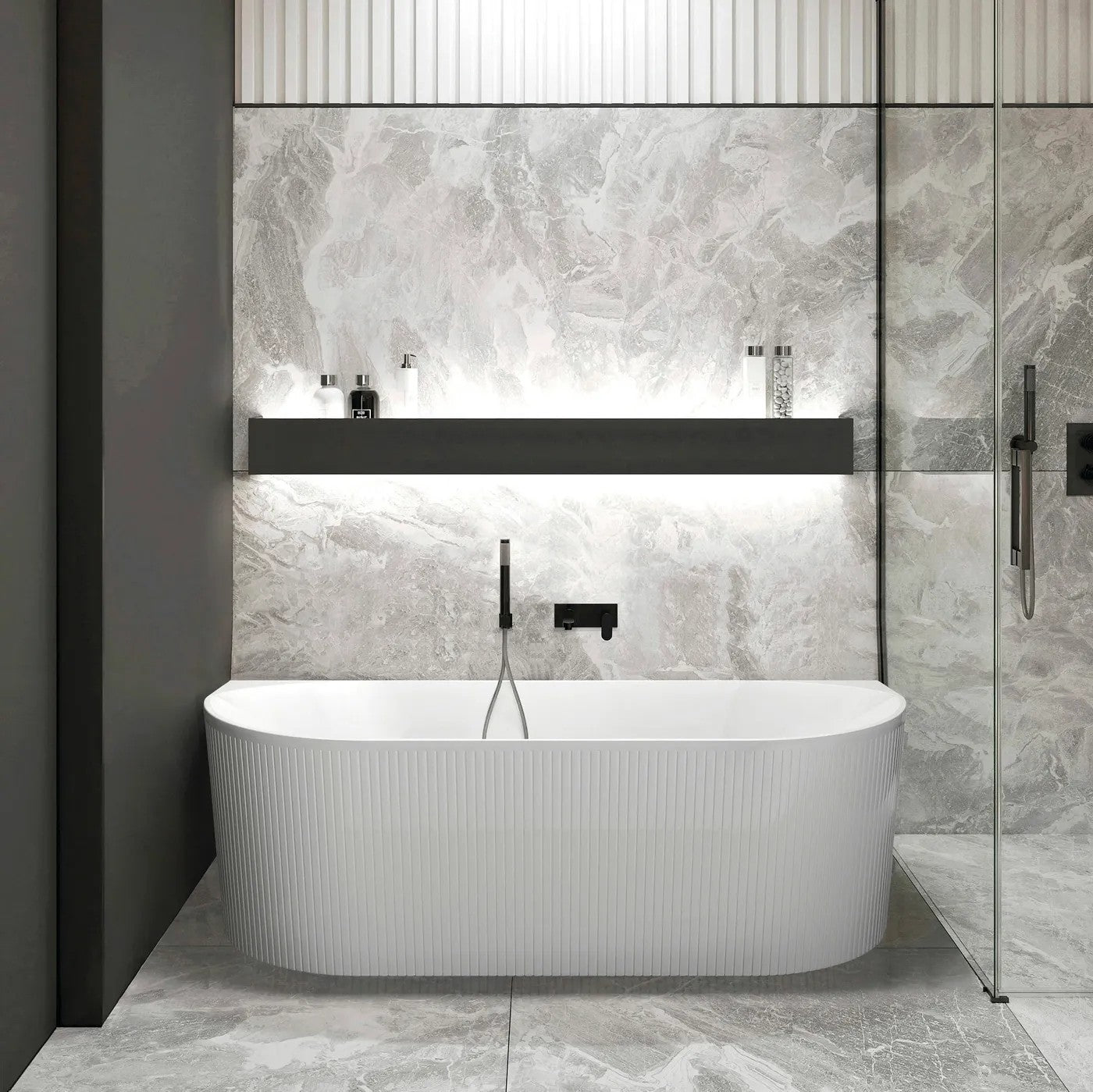 Otti Attica Noosa Gloss White Back to Wall Bath 1500mm