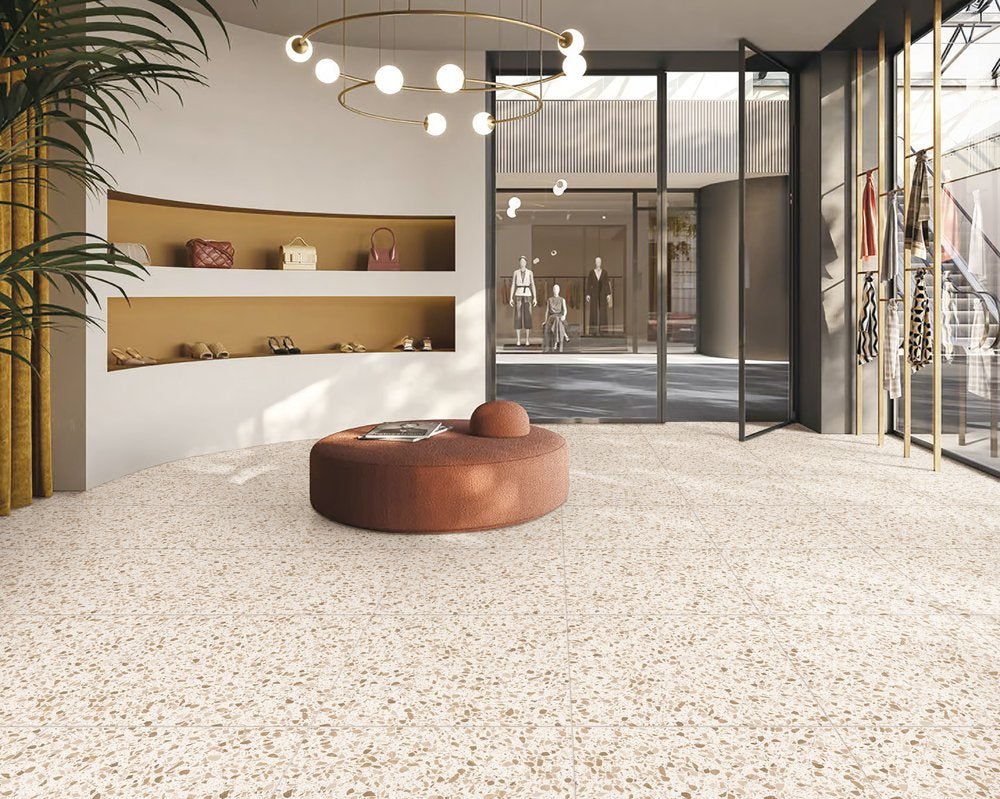 600x600 Palazzo Caramel Large Chip Terrazzo Look Matt Tiles