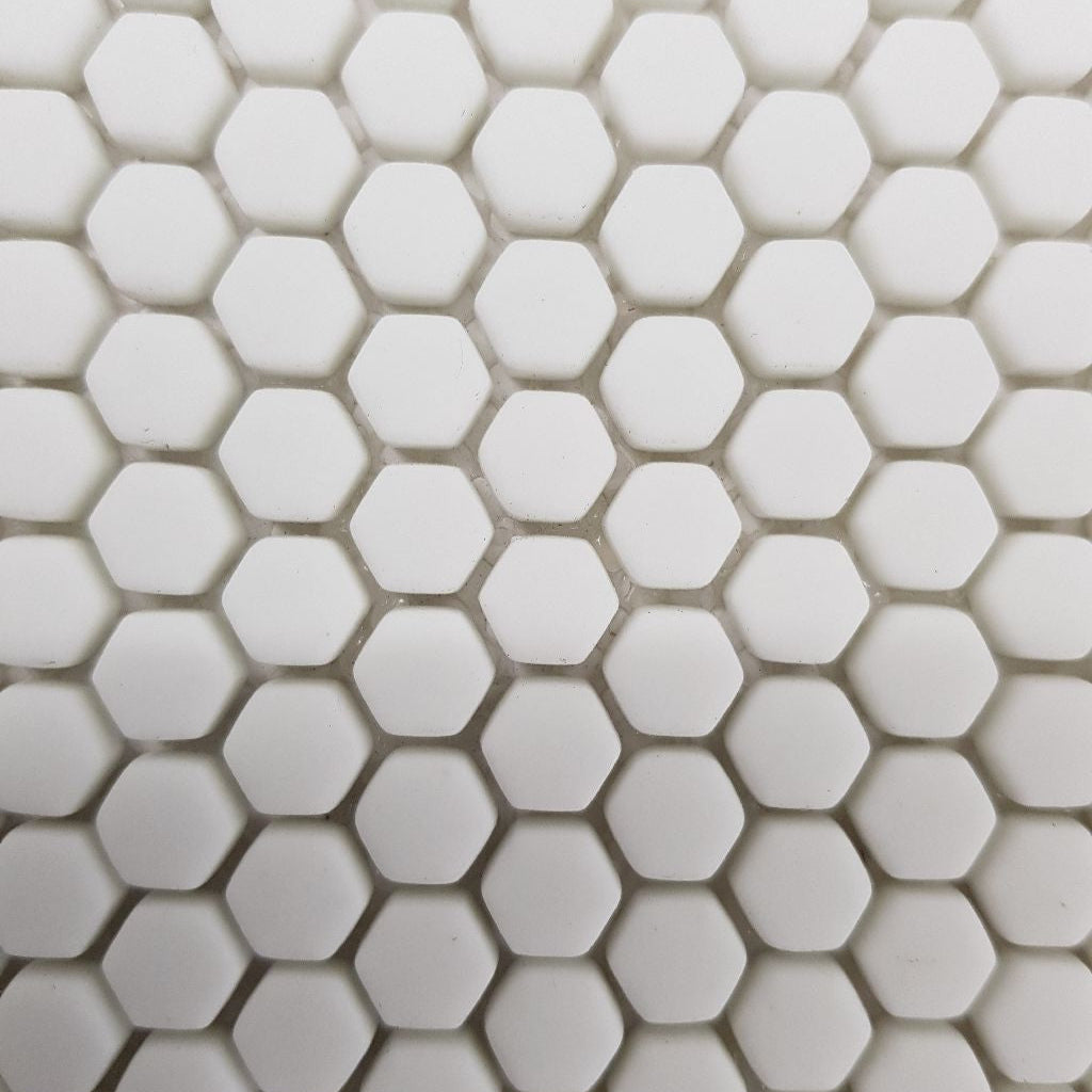 10x10 Hexagon White Glass Matt Mini Mosaic Tiles