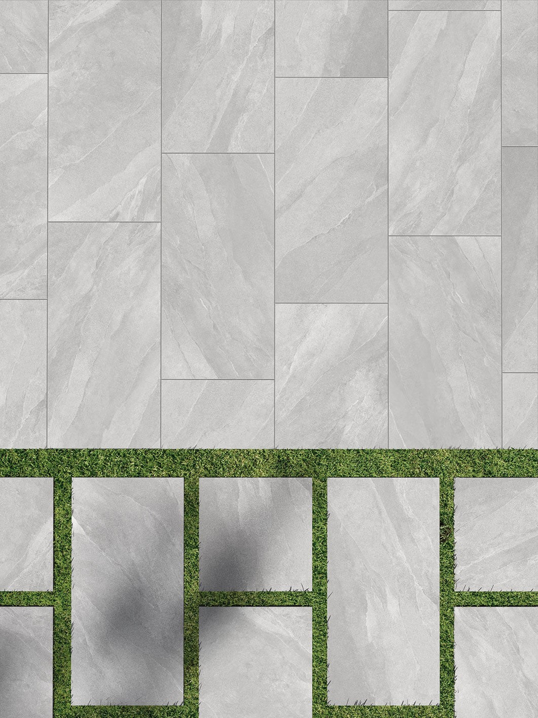 Modern bathroom and living with 600x600 Titanium stone look tile walls and floors. Melbourne, Geelong, Shepparton, Ballarat, Bendigo, Mornington, Bellarine, Peninsula tiles. Victoria and Nationwide Delivery. Australia.