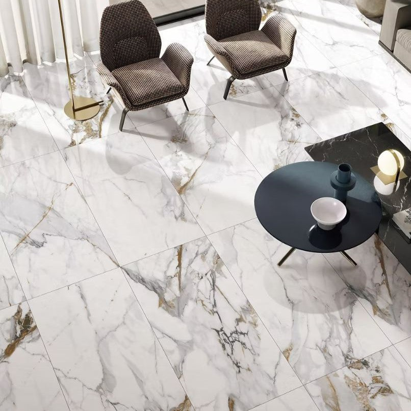 600x600 Velato Marble Look Calacatta Gold Polished Tiles